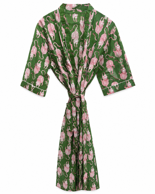 Green Tiger Print Kimono Dressing Gown