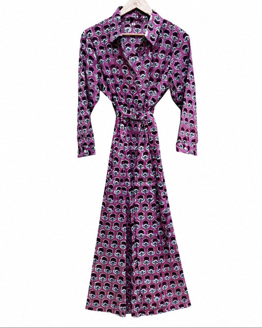 Plum and Pink Print Shirt Dress