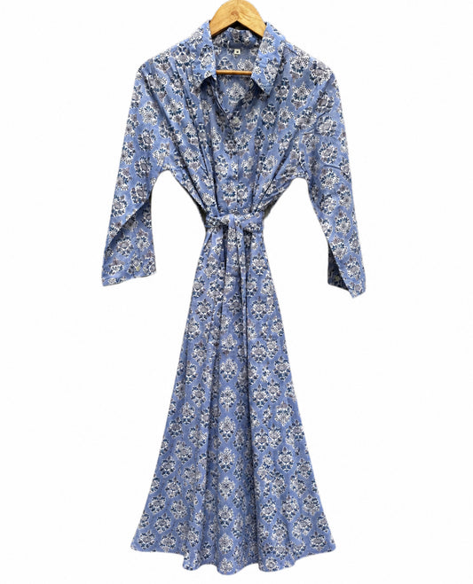 Blue Cotton Shirt Dress