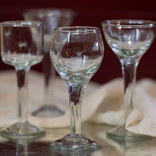 Set of Four Etched Star Liqueur Glasses
