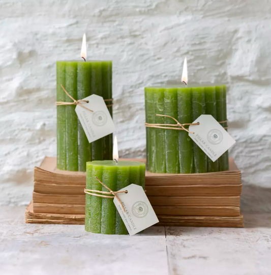 Green Scalloped Pillar Candle