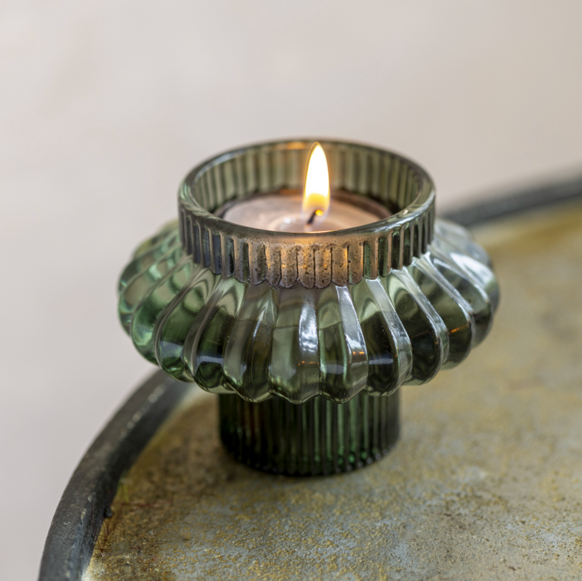 Green Glass Duo Candle Holder