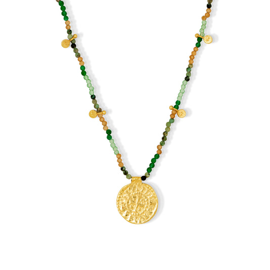 Bondi Beaded Coin Necklace Green