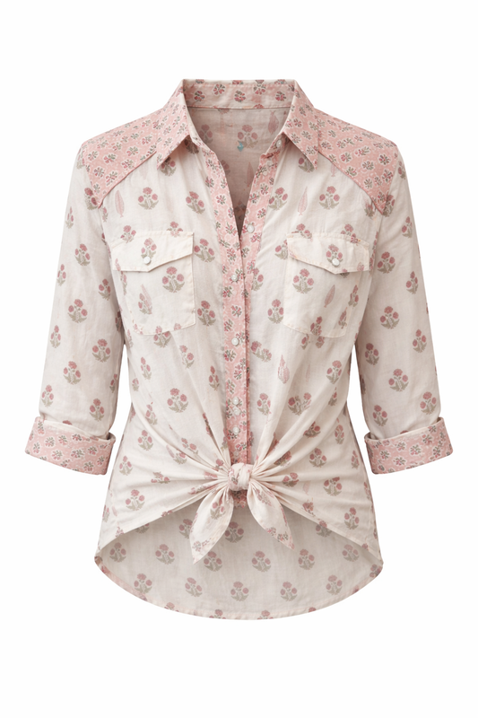 Western Style Block Print Cotton Shirt