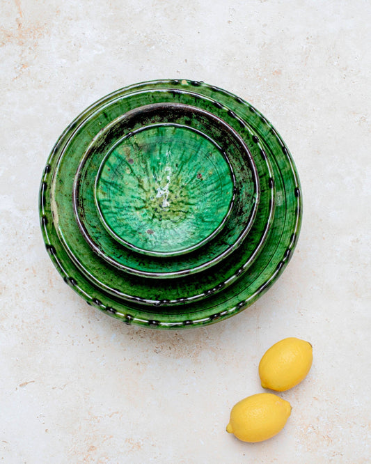 Handmade Moroccan Tamegroute Green Ceramic Serving Bowl