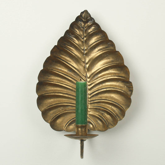 Antique Gold Metal Leaf Wall Mounted Candle Sconce